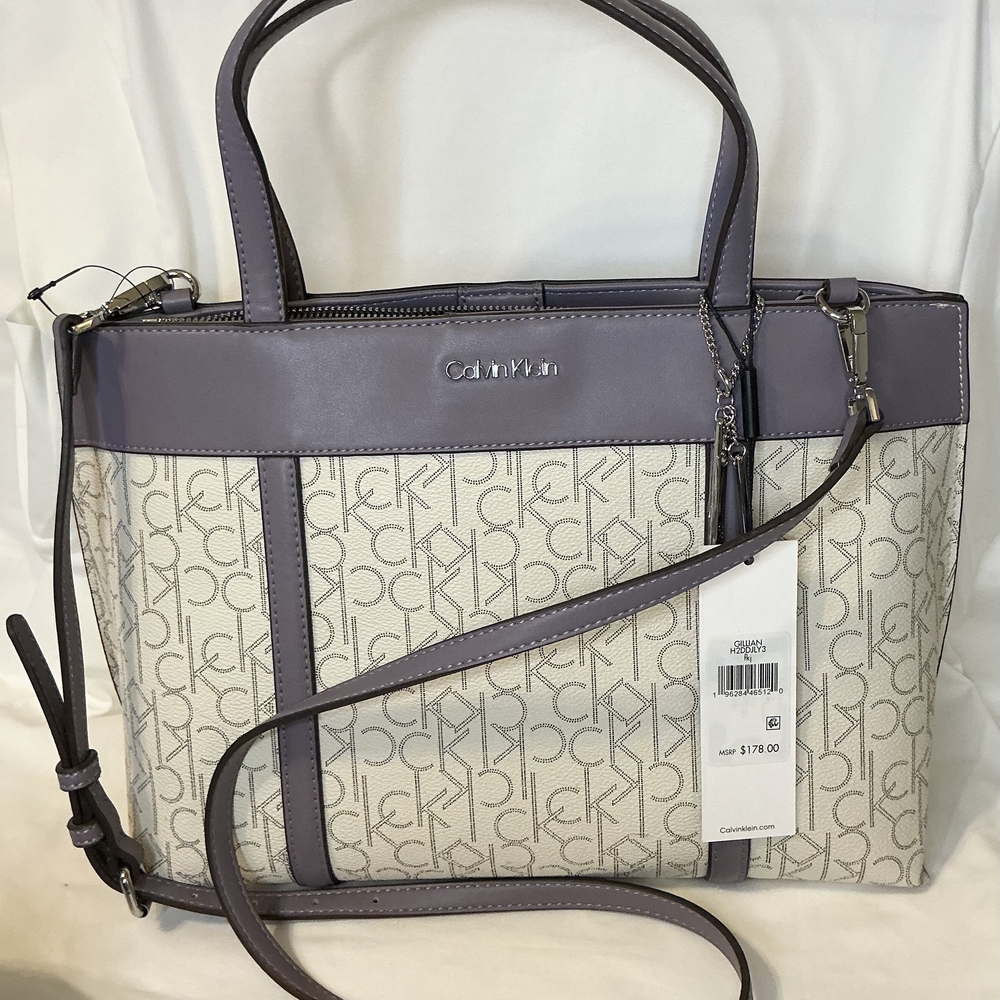 Calvin Klein Gillian Monogram Satchel – Cream & Lavender (NWT)
